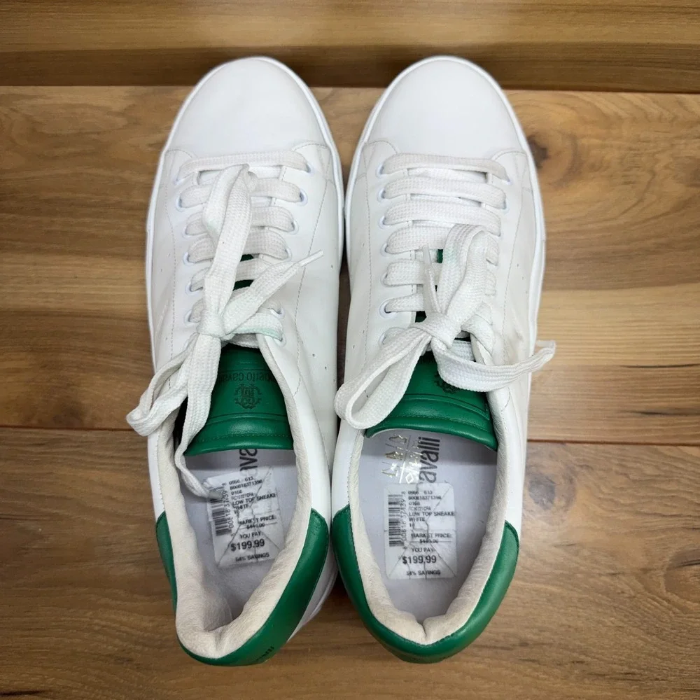 Roberto Cavalli White Green Leather Mens‎ 10 EU 43 Low Top Sneakers Italy